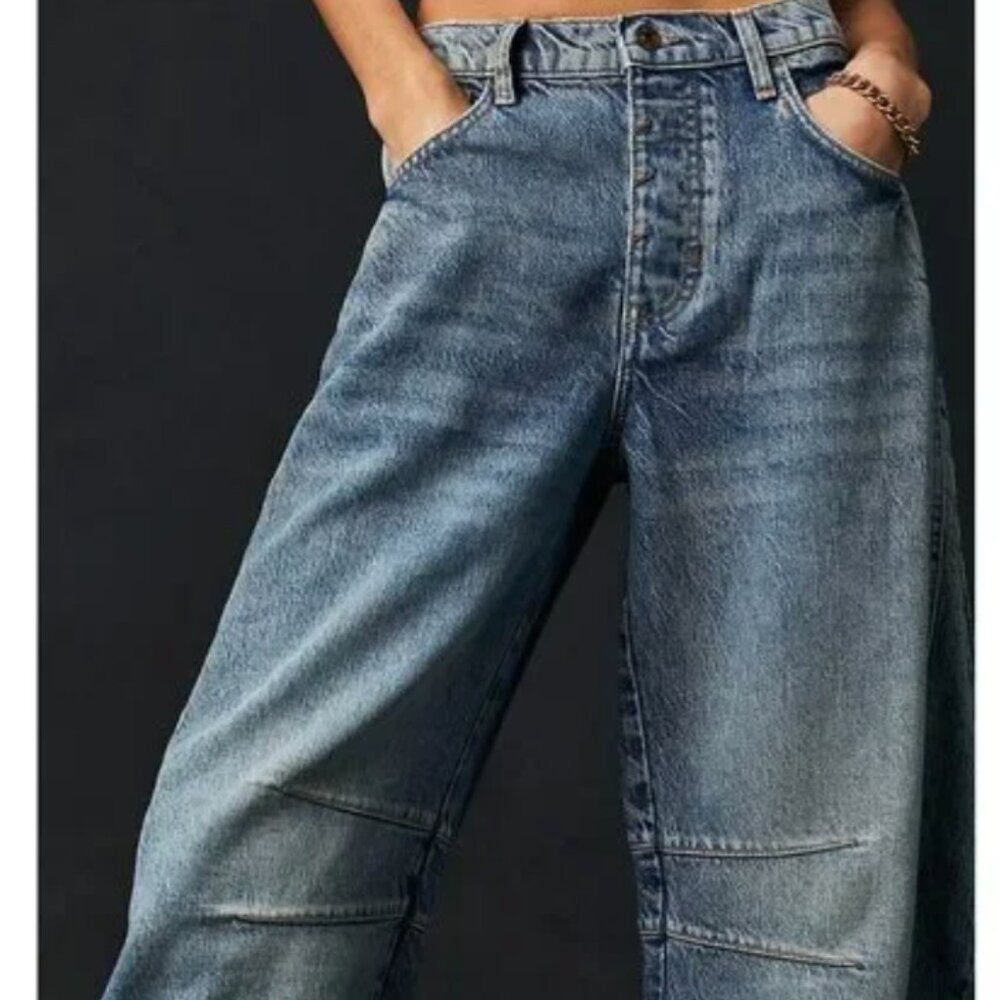 Free People - Good Luck Mid-Rise Barrel Jeans | Ultra Light Beam